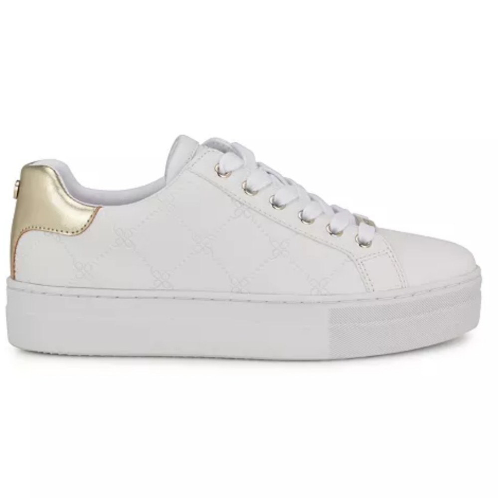 Nine West Women's Gatsby Round Toe Lace-Up Casual Sneakers White and Gold - Picture 2 of 9